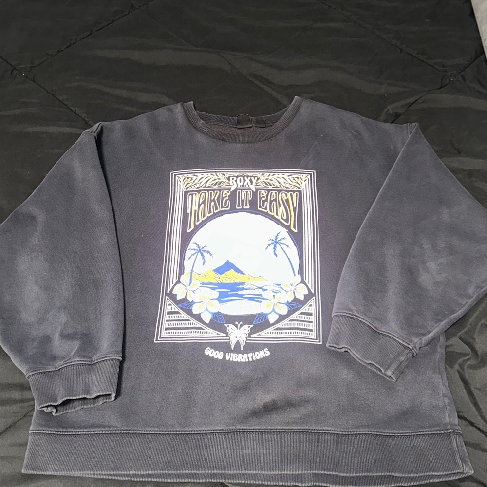 Roxy Sweatshirt with Tropical Graphic- Dark Purple